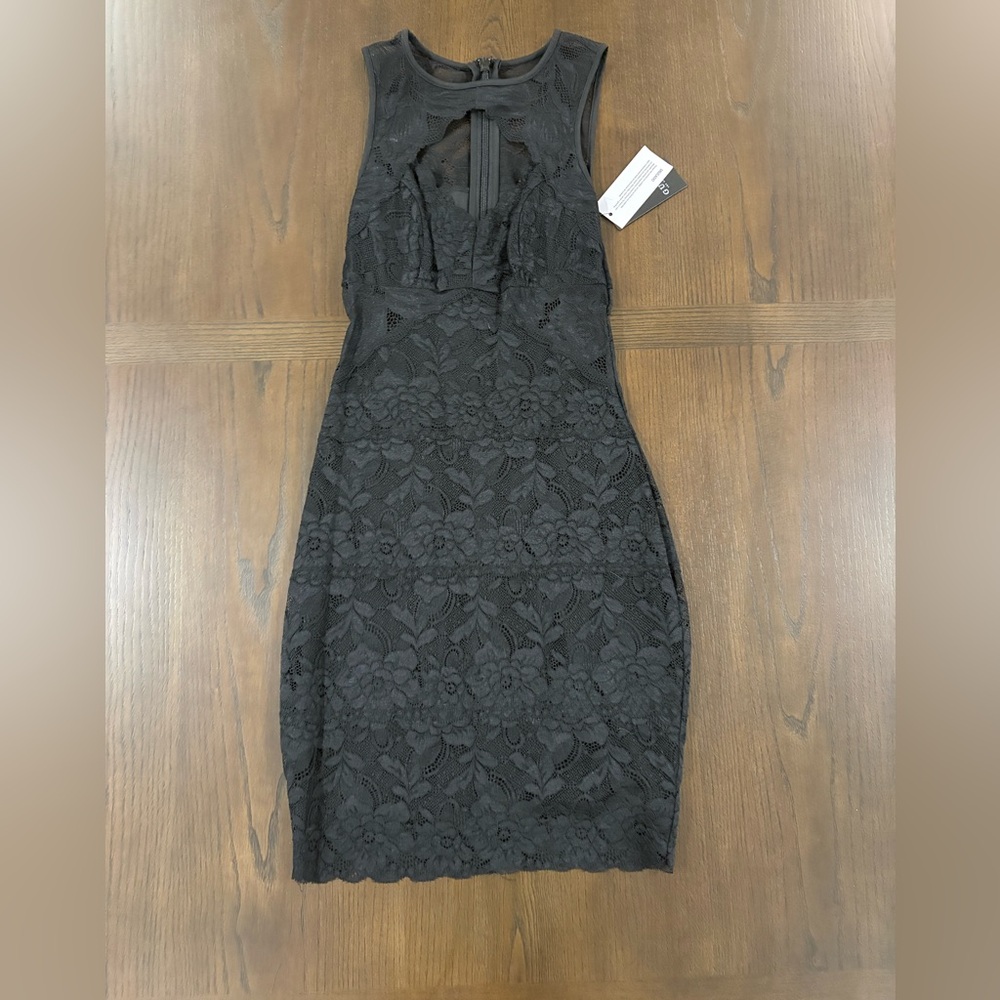 Guess Black Lace Mini Dress with Keyhole Neckline